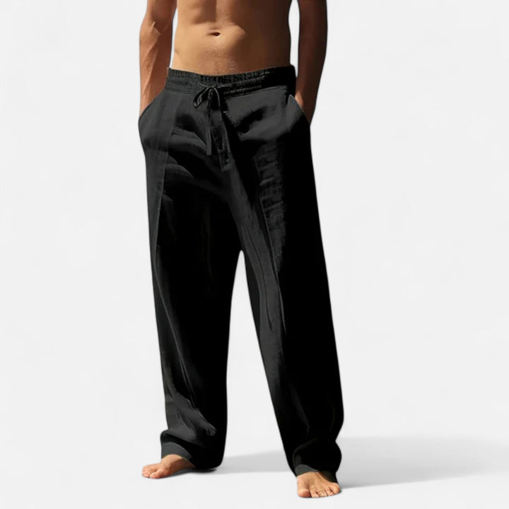 Men's Linen Trousers Relaxed Fit Drawstring Elastic Waist Breathable Summer Holiday Beach Casual Ari