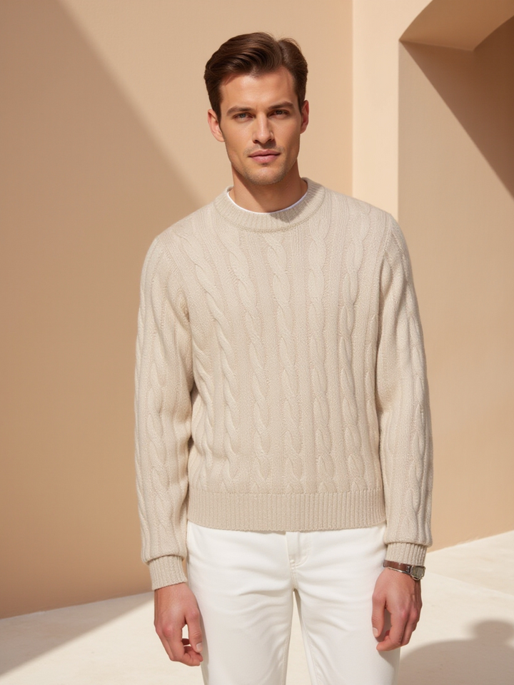 Men's Cable Knit Sweater Regular Fit Long Sleeve Crew Neck Casual Everyday