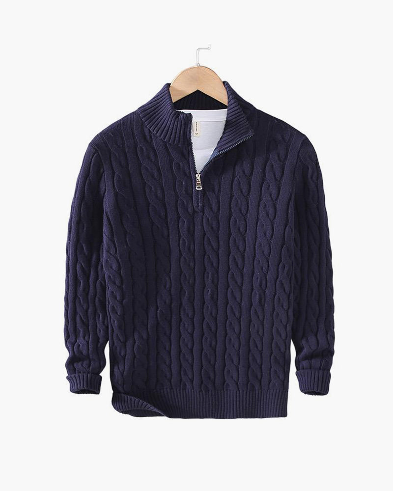 Men's Cable Knit Sweater Long Sleeve Collared Half-Zip Casual Layering
