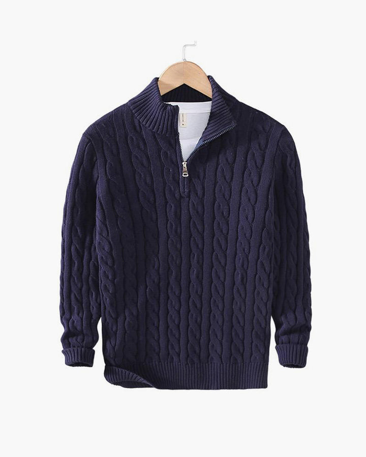 Men's Cable Knit Sweater Long Sleeve Collared Half-Zip Casual Layering
