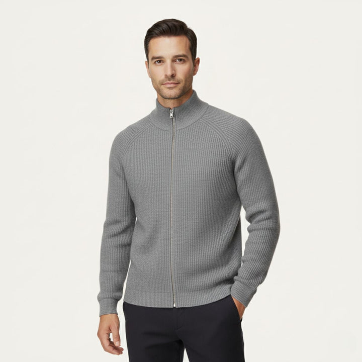 Men's Merino Wool Cardigan Zip-Up Knitted Ribbed Layering Casual Smart-Casual Everyday Warm Soft Versatile Thurloe