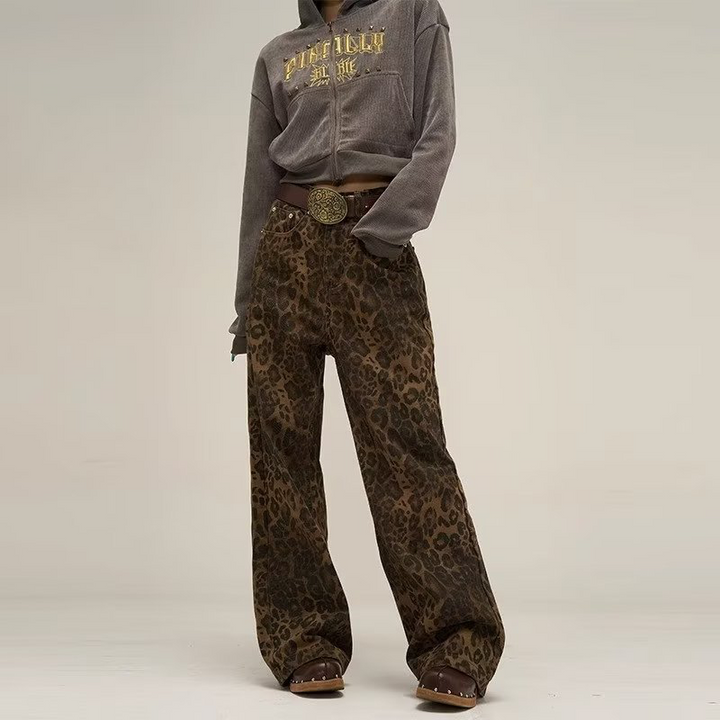 Nikita | High-Waisted Wide Leg Jeans in Leopard Print