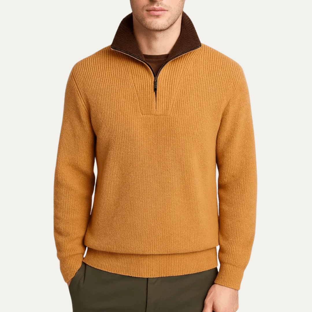 Men's Tailored Fit Quarter Zip Sweater Ribbed Knit Long Sleeve Casual Layering Wear
