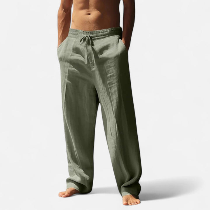 Men's Linen Trousers Relaxed Fit Drawstring Elastic Waist Breathable Summer Holiday Beach Casual Ari
