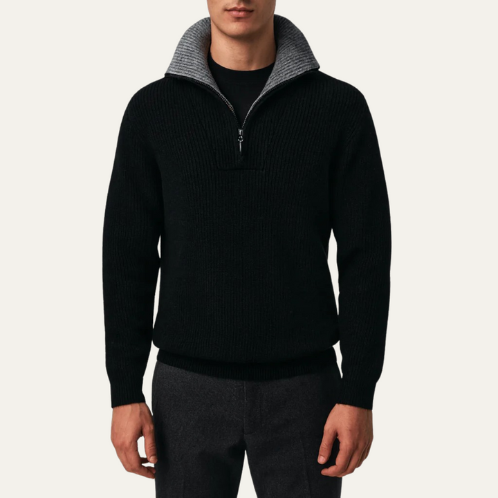 Men's Tailored Fit Quarter Zip Sweater Ribbed Knit Long Sleeve Casual Layering Wear