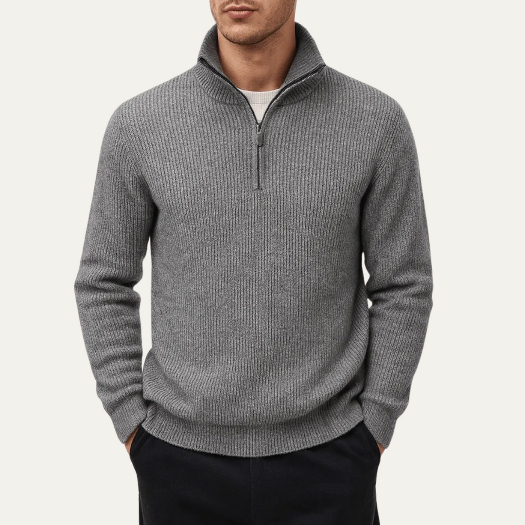 Men's Tailored Fit Quarter Zip Sweater Ribbed Knit Long Sleeve Casual Layering Wear