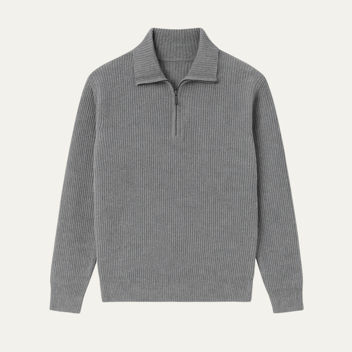 Men's Tailored Fit Quarter Zip Sweater Ribbed Knit Long Sleeve Casual Layering Wear