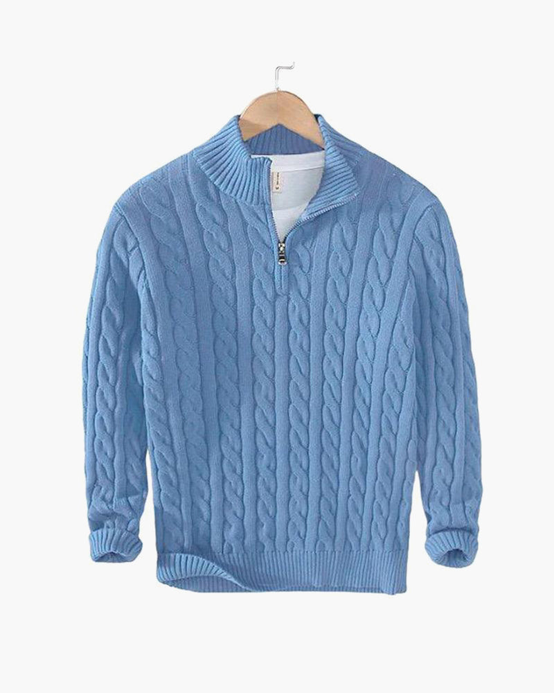 Men's Cable Knit Sweater Long Sleeve Collared Half-Zip Casual Layering