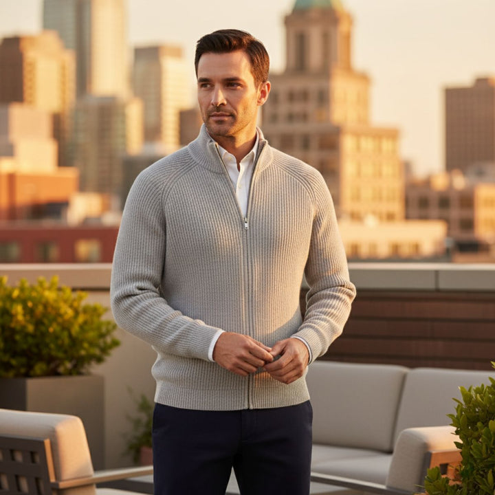 Men's Merino Wool Cardigan Zip-Up Knitted Ribbed Layering Casual Smart-Casual Everyday Warm Soft Versatile Thurloe