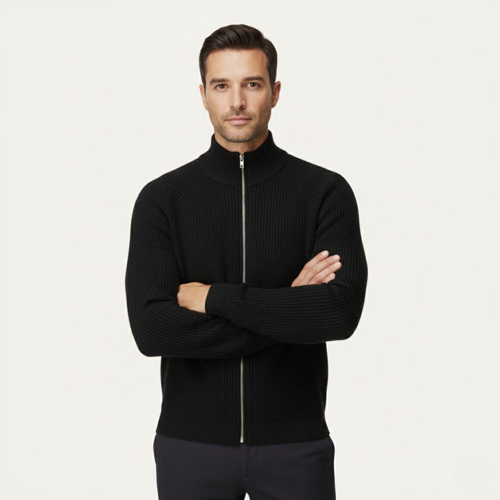 Men's Merino Wool Cardigan Zip-Up Knitted Ribbed Layering Casual Smart-Casual Everyday Warm Soft Versatile Thurloe