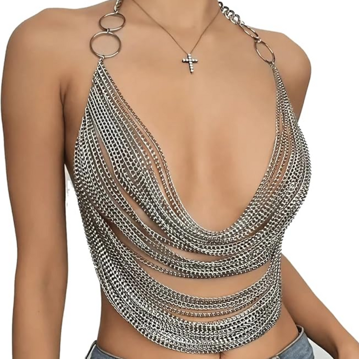 METAL CHAIN HALTER TOP (ADJUSTABLE)