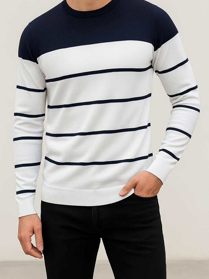 Men's Striped Knit Sweater Long Sleeve Crew Neck Casual Everyday Wear