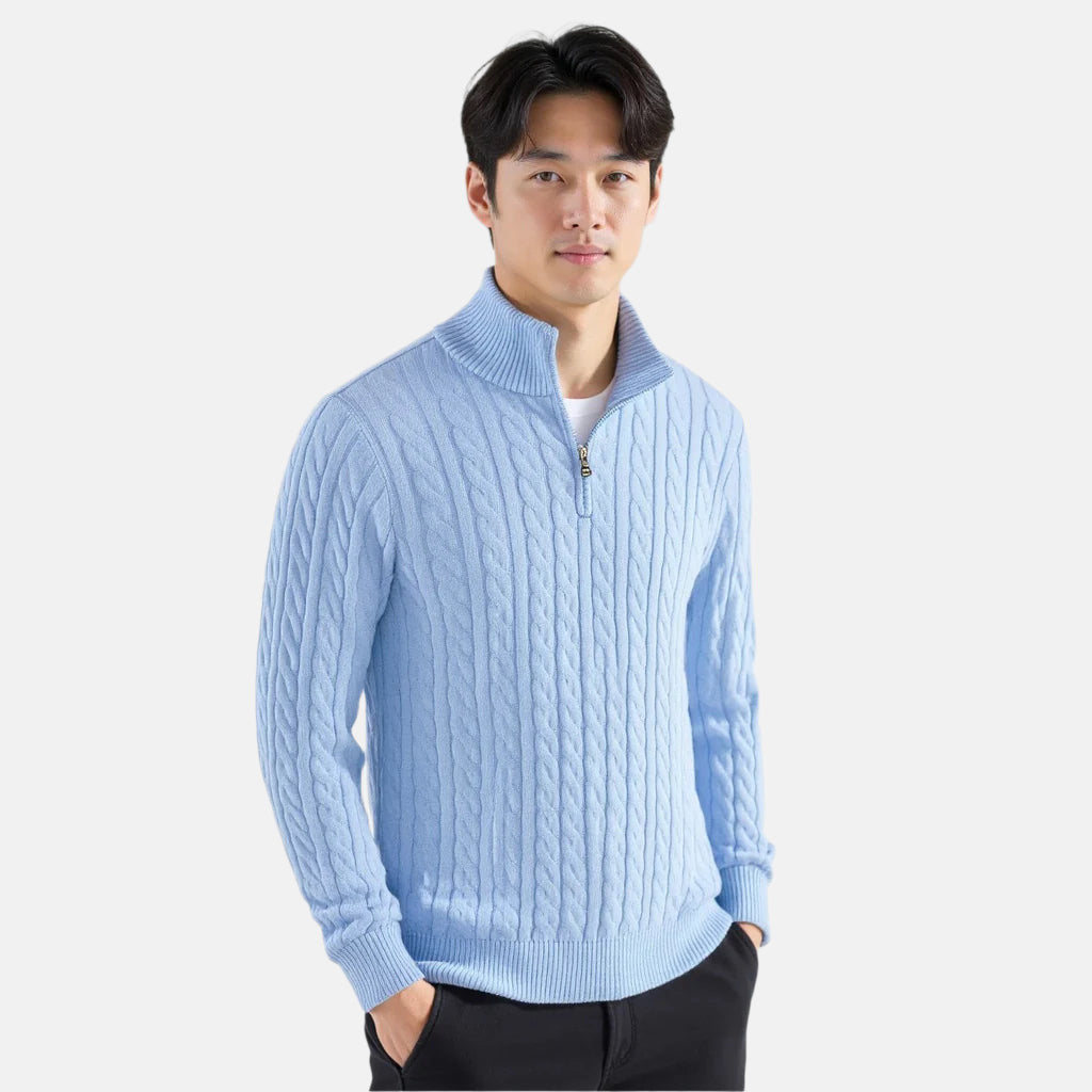 Men's Cable Knit Sweater Long Sleeve Collared Half-Zip Casual Layering