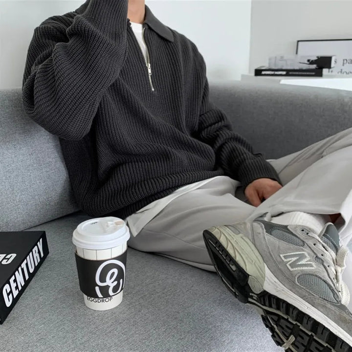 Men's Relaxed Fit Knitted Zip Jumper Casual Everyday Layering Classic