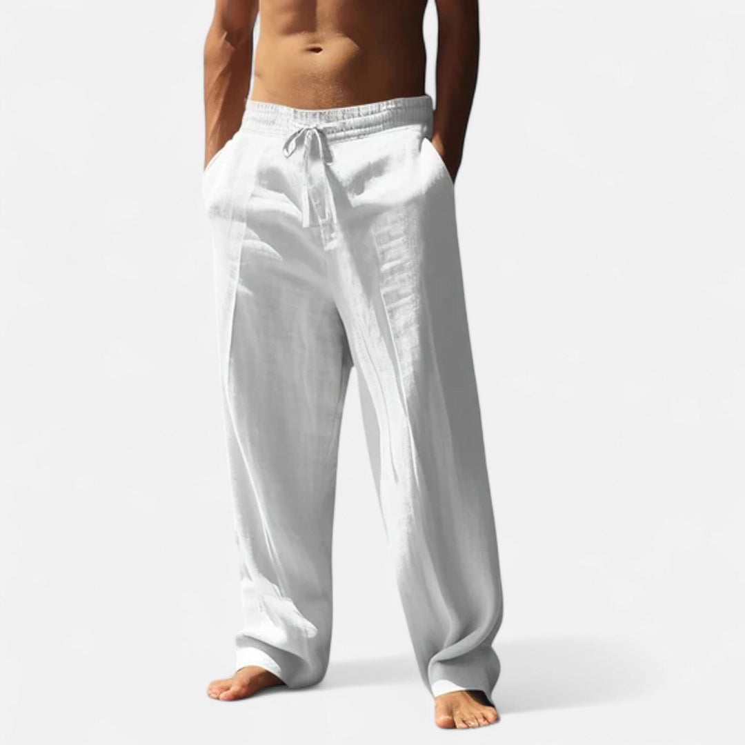 Men's Linen Trousers Relaxed Fit Drawstring Elastic Waist Breathable Summer Holiday Beach Casual Ari