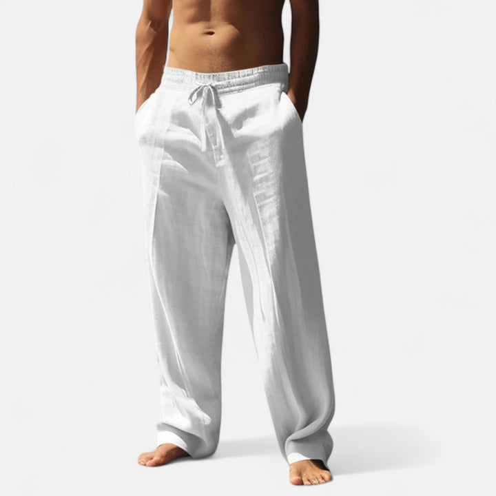 Men's Linen Trousers Relaxed Fit Drawstring Elastic Waist Breathable Summer Holiday Beach Casual Ari