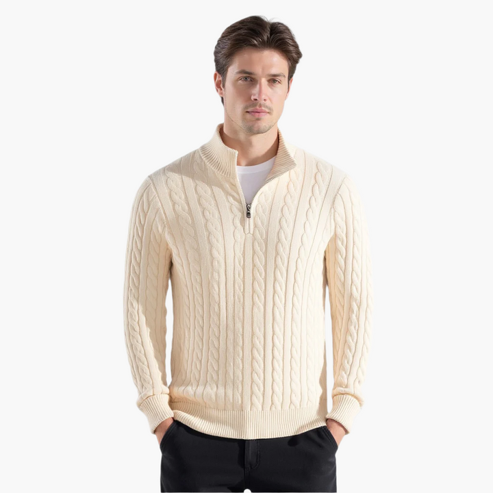 Men's Cable Knit Sweater Long Sleeve Collared Half-Zip Casual Layering