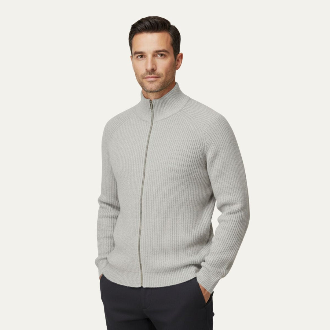 Men's Merino Wool Cardigan Zip-Up Knitted Ribbed Layering Casual Smart-Casual Everyday Warm Soft Versatile Thurloe
