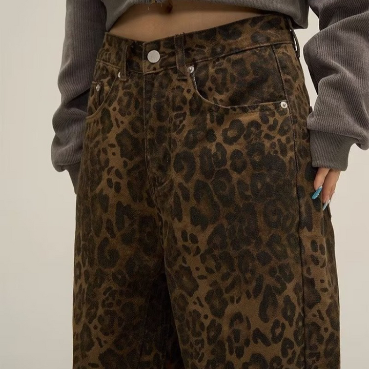 Nikita | High-Waisted Wide Leg Jeans in Leopard Print