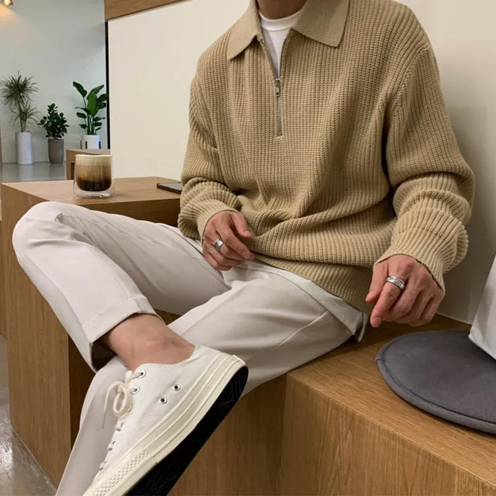 Men's Relaxed Fit Knitted Zip Jumper Casual Everyday Layering Classic