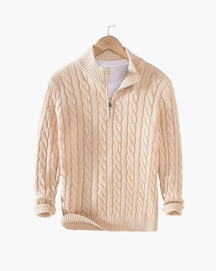 Men's Cable Knit Sweater Long Sleeve Collared Half-Zip Casual Layering