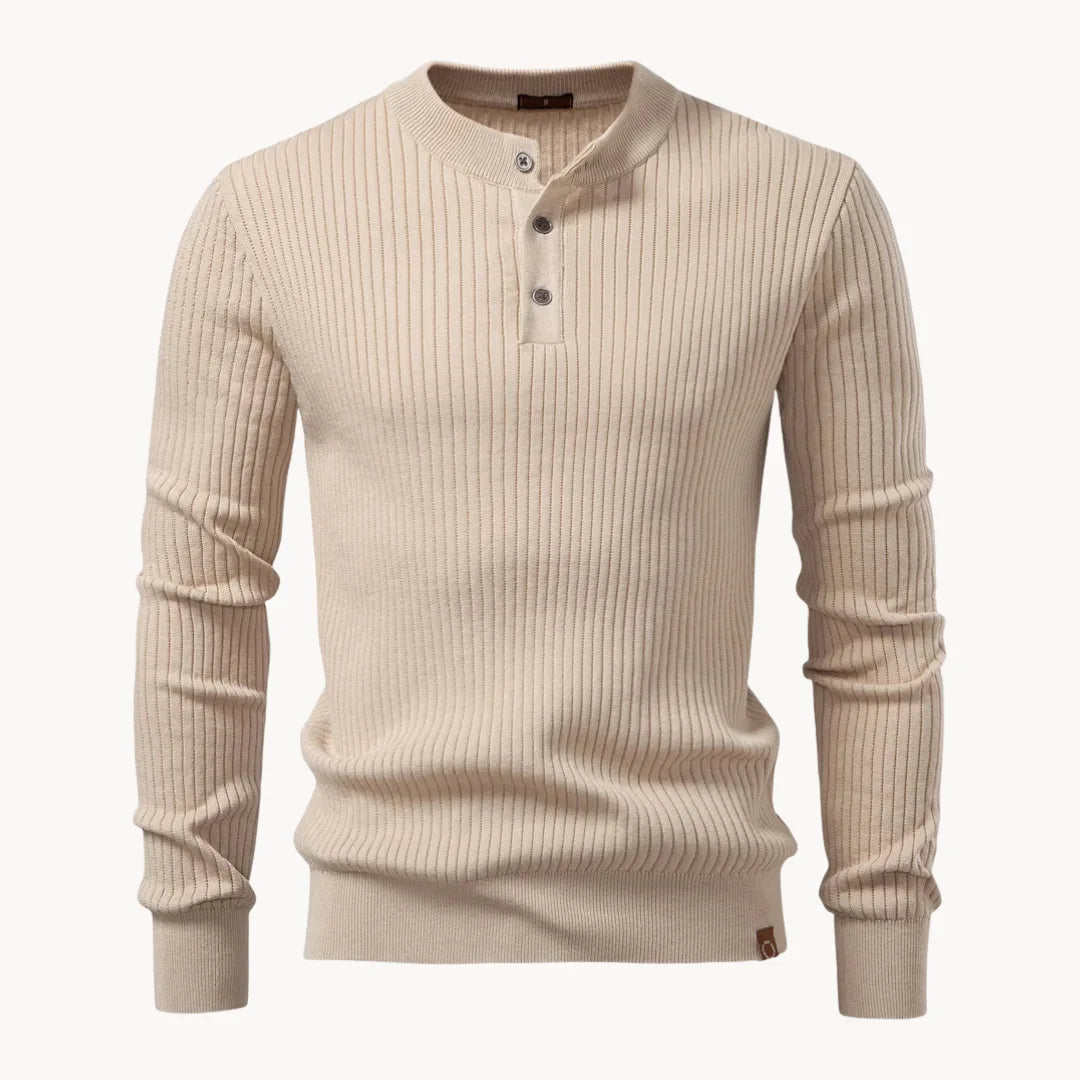 Men's Casual Knit Sweater Round Neck Button Closure Everyday Wear