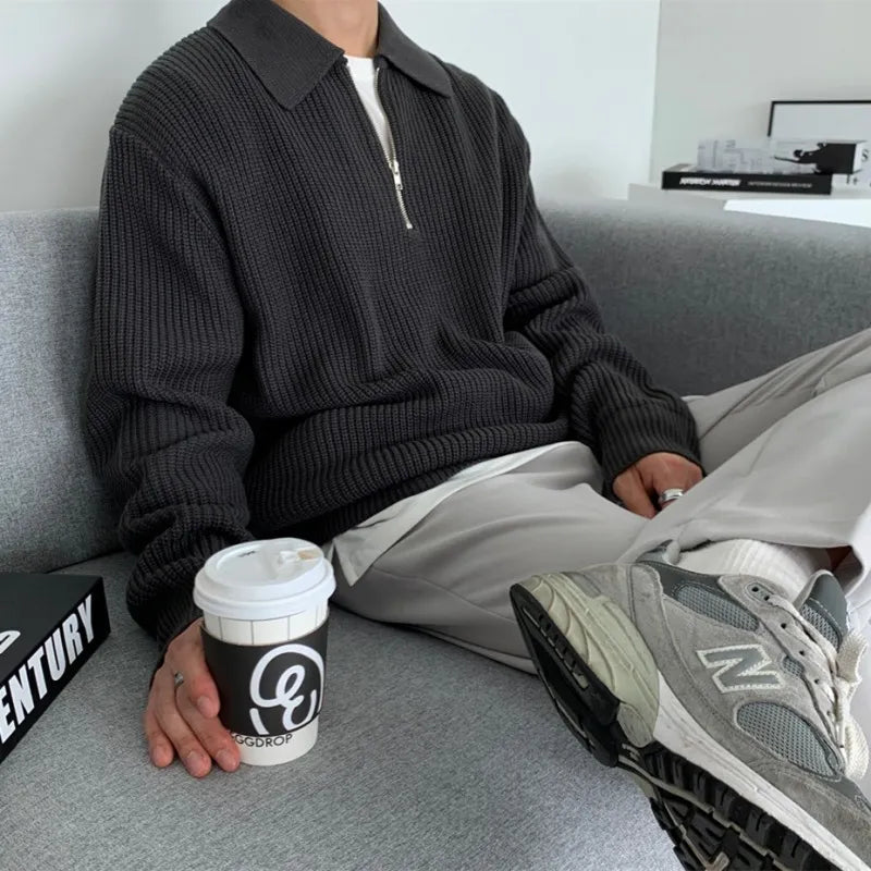 Men's Relaxed Fit Knitted Zip Jumper Casual Everyday Layering Classic