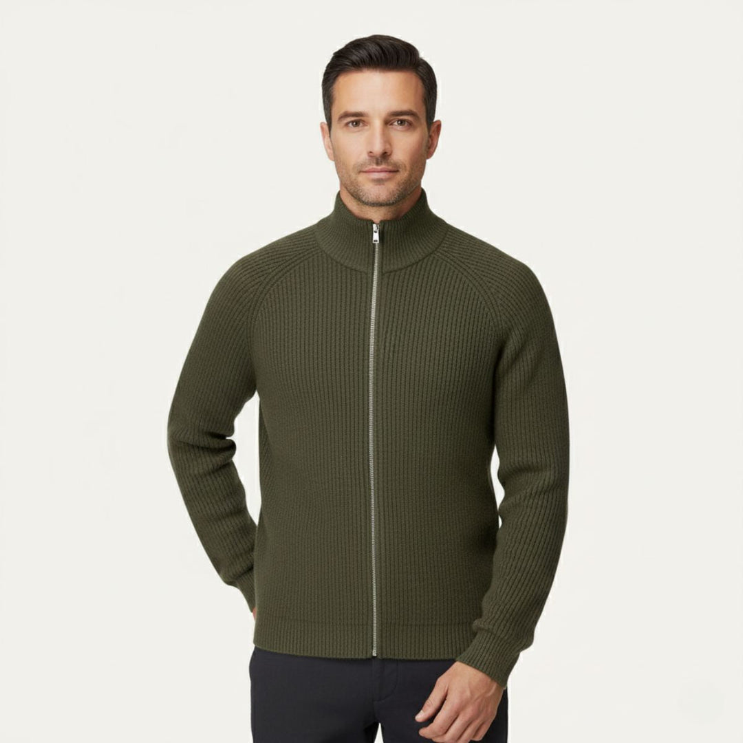 Men's Merino Wool Cardigan Zip-Up Knitted Ribbed Layering Casual Smart-Casual Everyday Warm Soft Versatile Thurloe