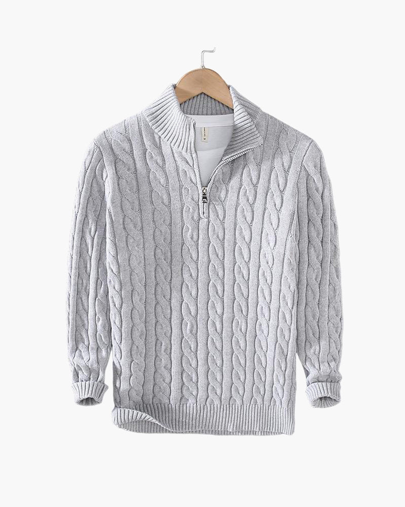Men's Cable Knit Sweater Long Sleeve Collared Half-Zip Casual Layering