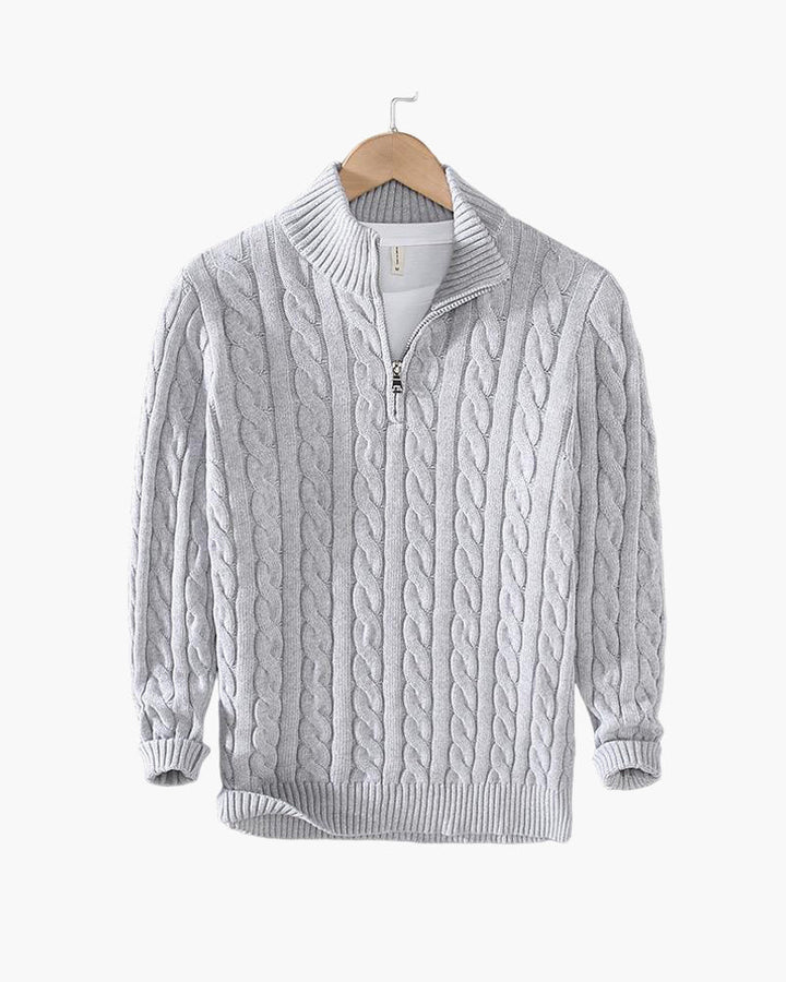 Men's Cable Knit Sweater Long Sleeve Collared Half-Zip Casual Layering