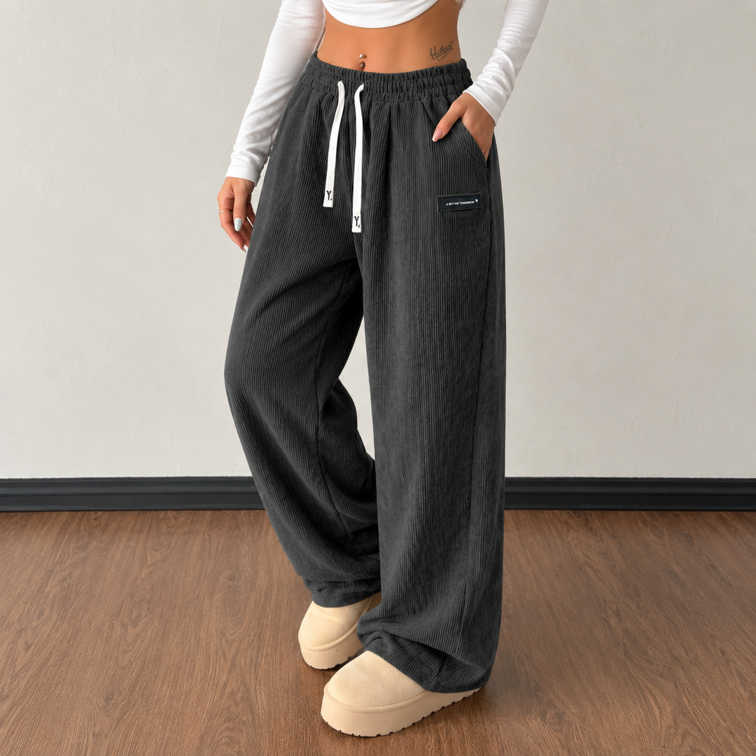 Loravie | Drawstring Wide-Leg Corduroy Pants