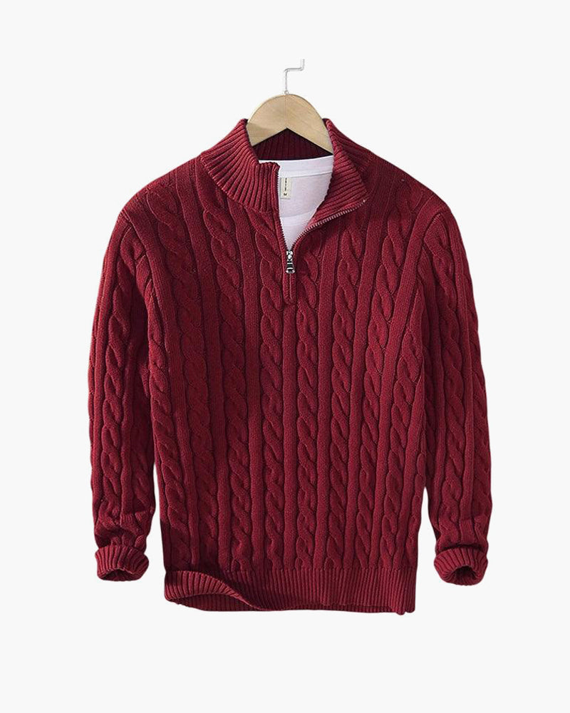 Men's Cable Knit Sweater Long Sleeve Collared Half-Zip Casual Layering