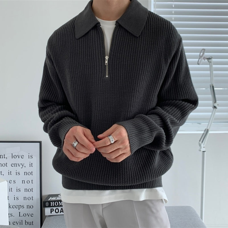 Men's Relaxed Fit Knitted Zip Jumper Casual Everyday Layering Classic