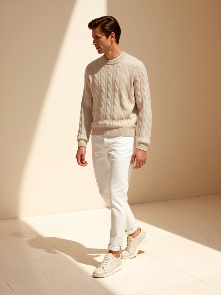 Men's Cable Knit Sweater Regular Fit Long Sleeve Crew Neck Casual Everyday