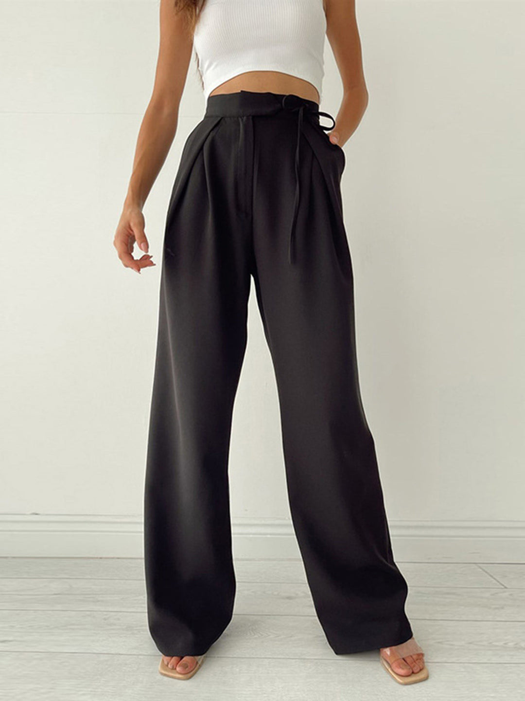 Lumi | High-Waisted Wide-Leg Trousers with Bow Detail