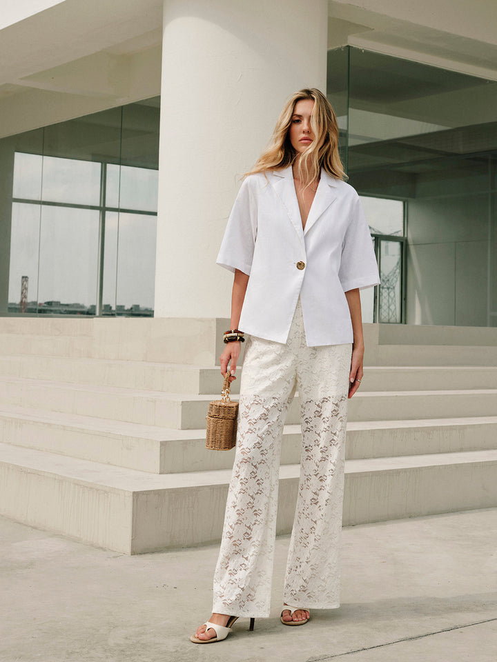 Women's Pearl Lace Trousers with Drawstring Waist