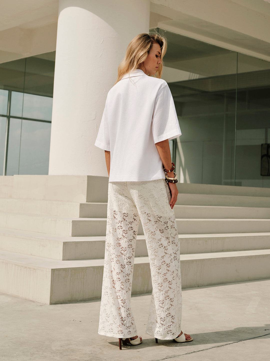 Women's Pearl Lace Trousers with Drawstring Waist