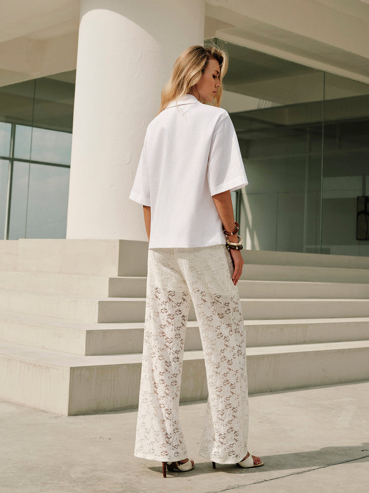Women's Pearl Lace Trousers with Drawstring Waist