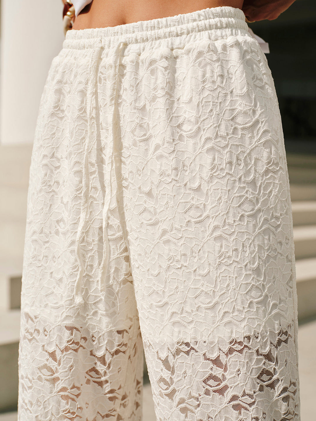 Women's Pearl Lace Trousers with Drawstring Waist