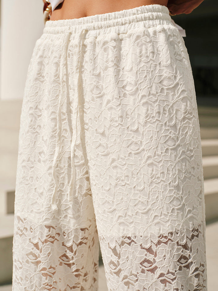 Women's Pearl Lace Trousers with Drawstring Waist