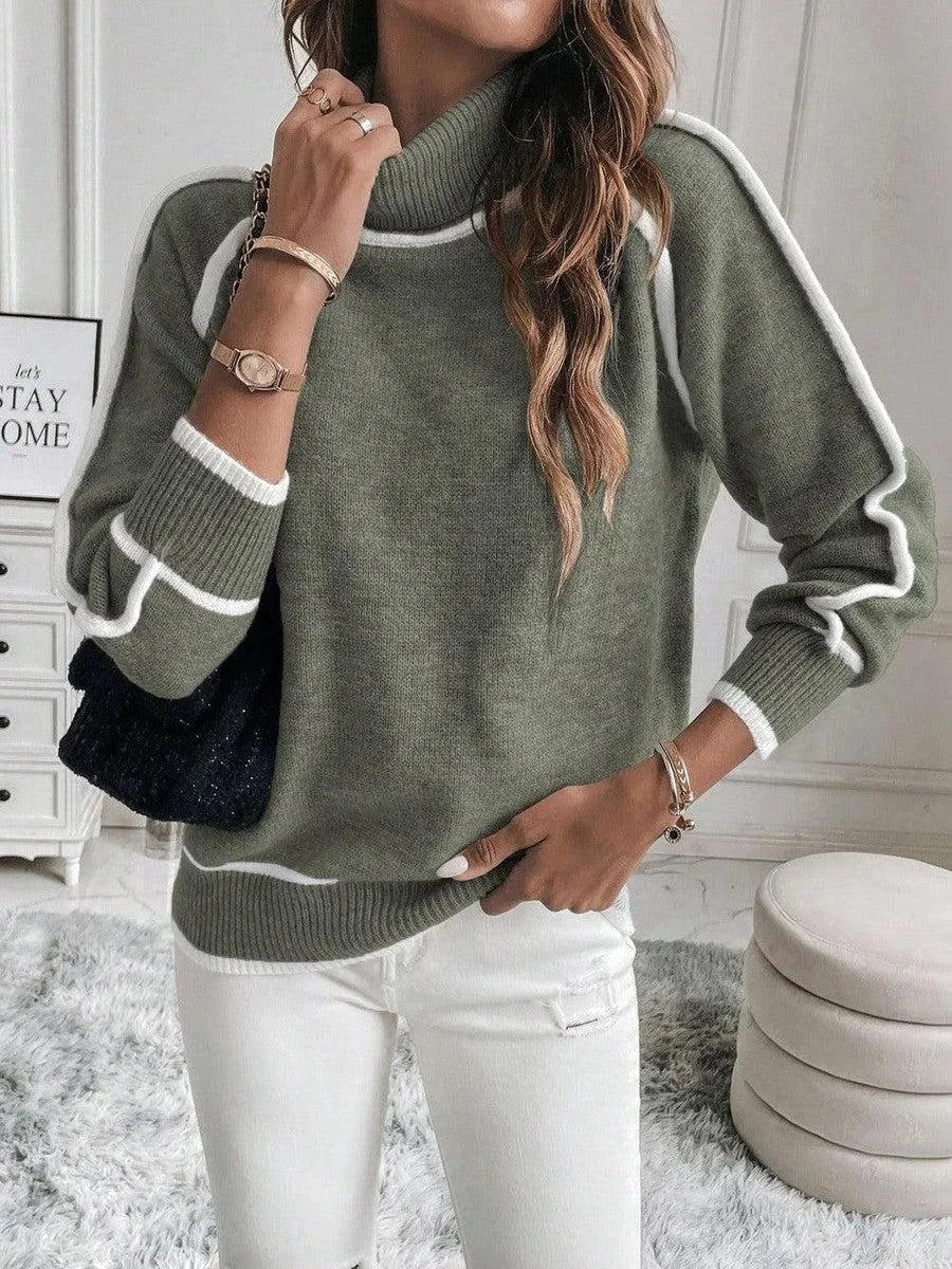 Women's Roll Neck Sweater with Contrast Trim – Winter Collection – BN