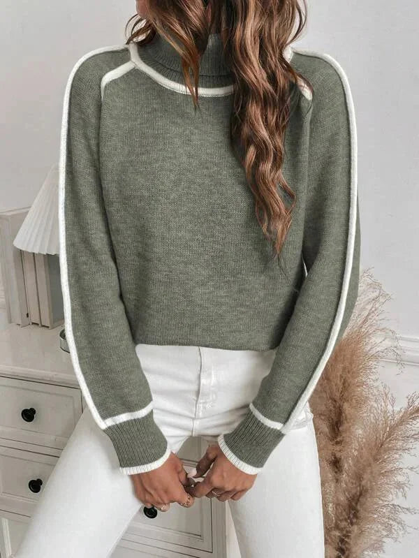 Women's Roll Neck Sweater with Contrast Trim – Winter Collection – BN