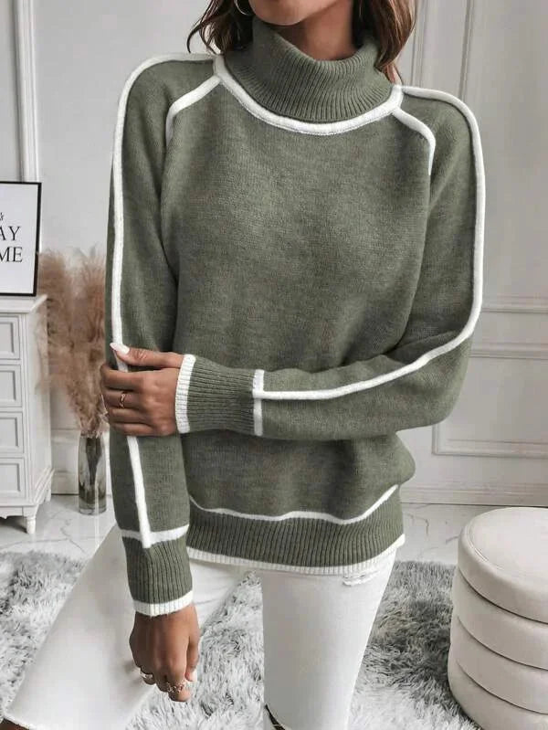 Women's Roll Neck Sweater with Contrast Trim – Winter Collection – BN