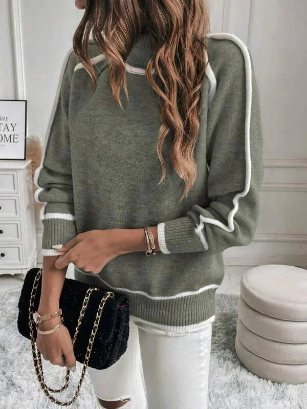 Women's Roll Neck Sweater with Contrast Trim – Winter Collection – BN