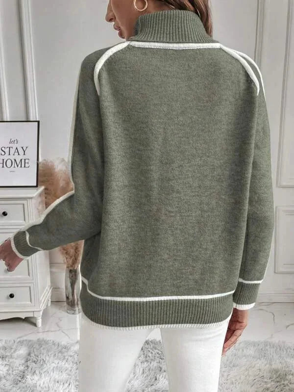 Women's Roll Neck Sweater with Contrast Trim – Winter Collection – BN