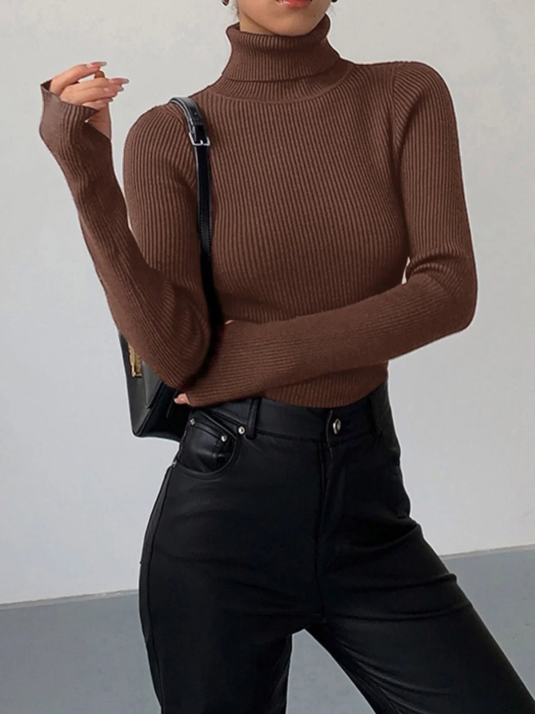 Women's Ribbed Lightweight Knit Turtleneck – Perfect for the Office – BN