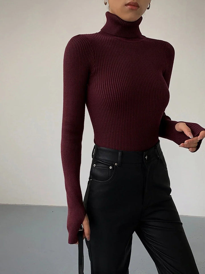 Women's Ribbed Lightweight Knit Turtleneck – Perfect for the Office – BN