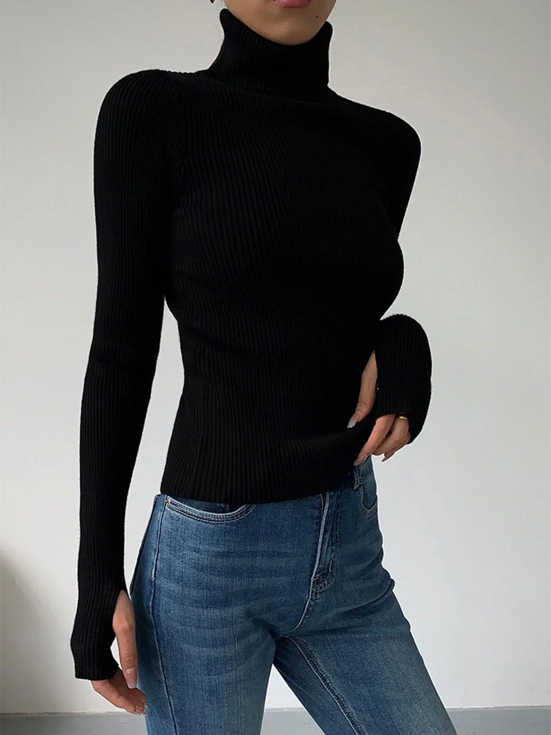 Women's Ribbed Lightweight Knit Turtleneck – Perfect for the Office – BN