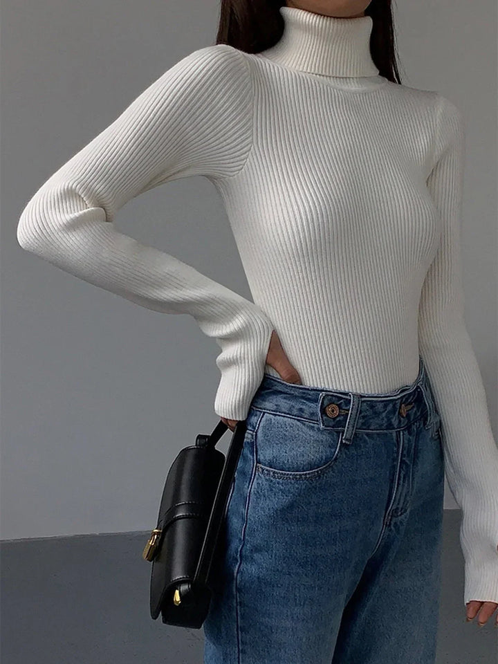 Women's Ribbed Lightweight Knit Turtleneck – Perfect for the Office – BN