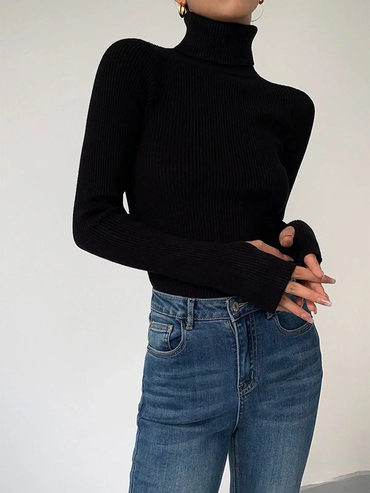 Women's Ribbed Lightweight Knit Turtleneck – Perfect for the Office – BN
